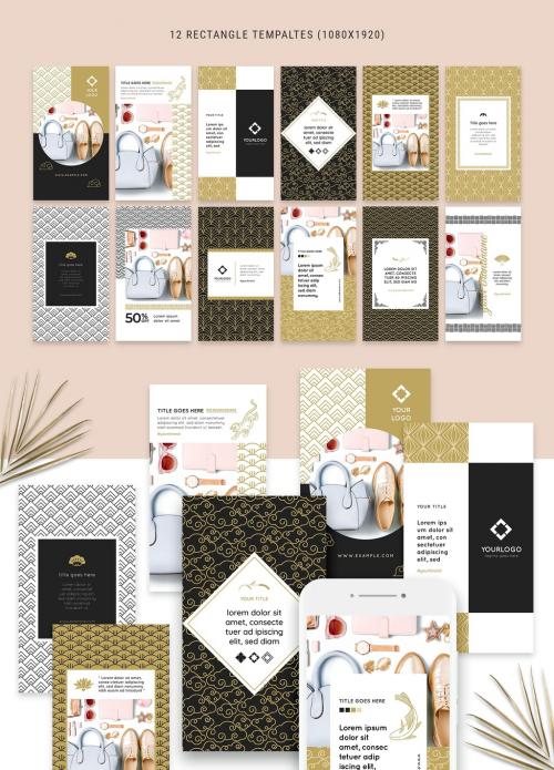 Black and Gold Social Media Layouts with Art Deco Geometric Asian Style - 369288390