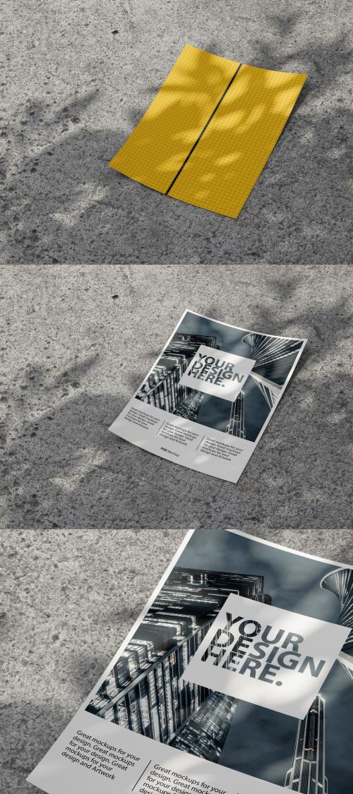 Flyer Mockup on a Concrete Background with Shadows from Plant - 369336792