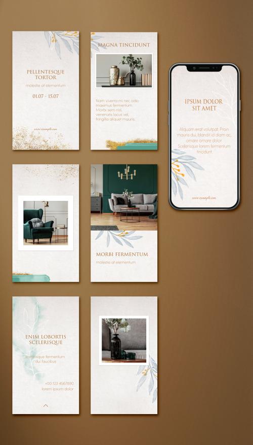 A Set of 7 Social Media Story Layouts with Watercolor Accents - 369338261