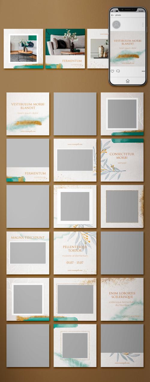 A Set of 15 Social Media Post Layouts with Watercolor Accents - 369338456