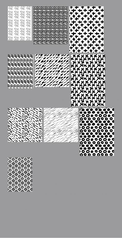 Black and White Hand Drawn Simple Geometric Seamless Pattern Collection - 369527168