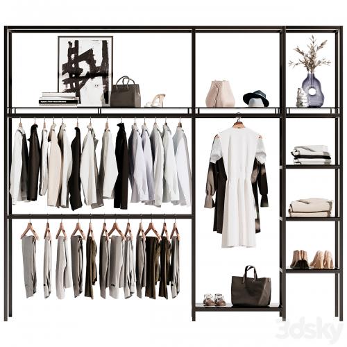 Clothes, wardrobe, rack for clothing store