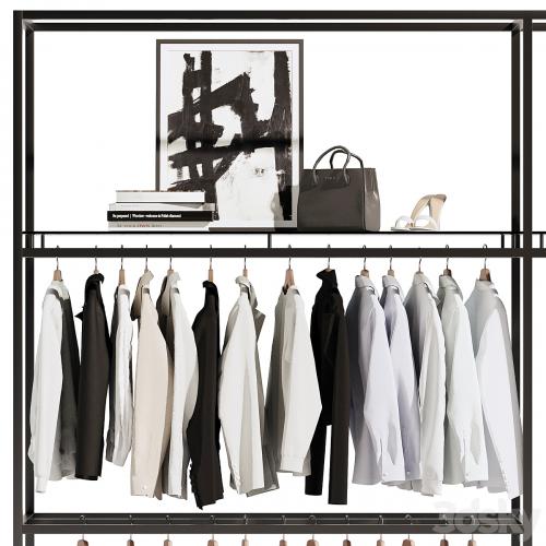 Clothes, wardrobe, rack for clothing store