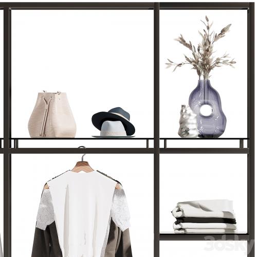 Clothes, wardrobe, rack for clothing store