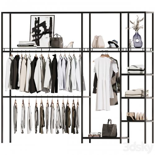 Clothes, wardrobe, rack for clothing store