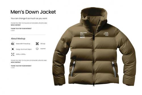 Mens Down Jacket Mockups With Zipper