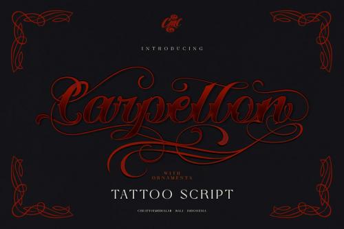 Carpellon Tattoo Script with Ornament