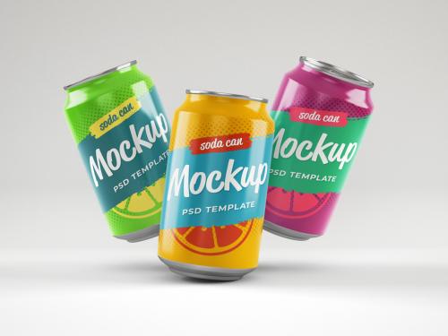 Glossy Soda Cans Mockup - 370595686