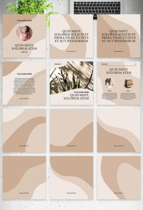 Social Media Post Layouts with Brown Organic Shapes - 371045774