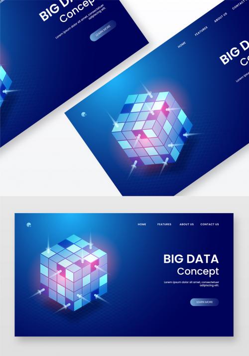 Big Data Website Hero Image Layout with Shiny Blue Cube - 371066691