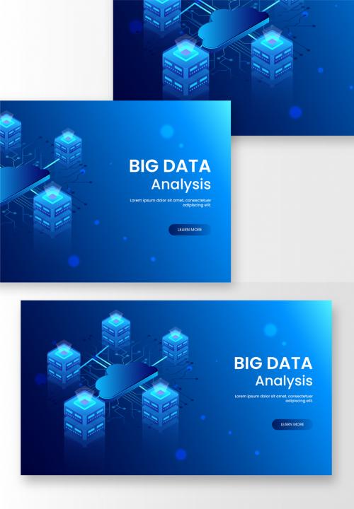 Blue Big Data Website Hero Image Layout with Servers - 371066708