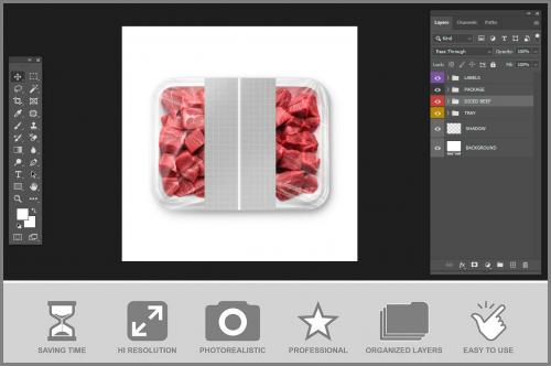 Plastic Tray Mockup - Diced Beef