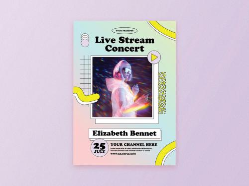 Holographic Live Stream Concert Flyer Layout - 371476212