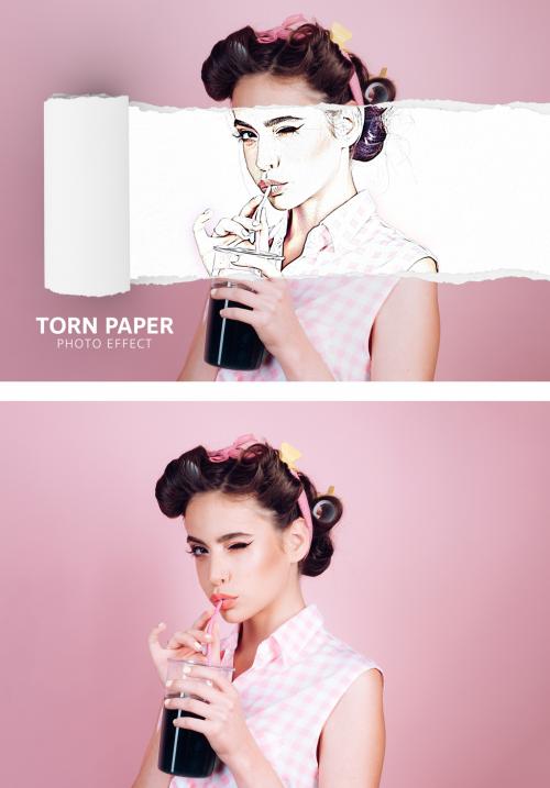 Comic Photo Effect with Torn Paper Mockup - 371481516