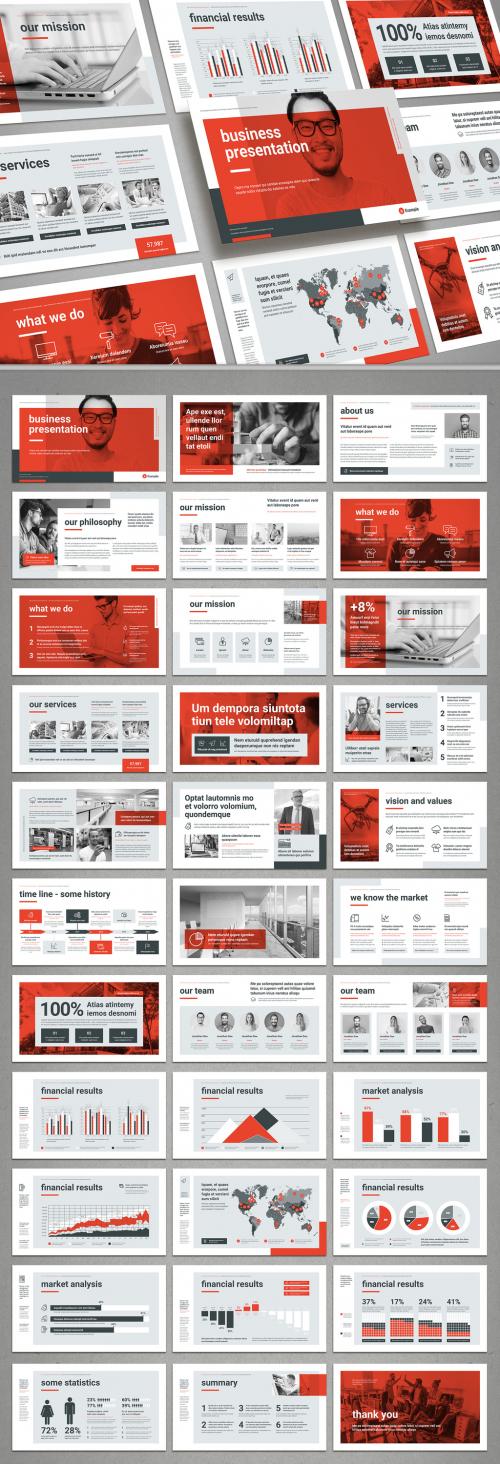 Business Presentation Layout in Gray and Red - 372032381