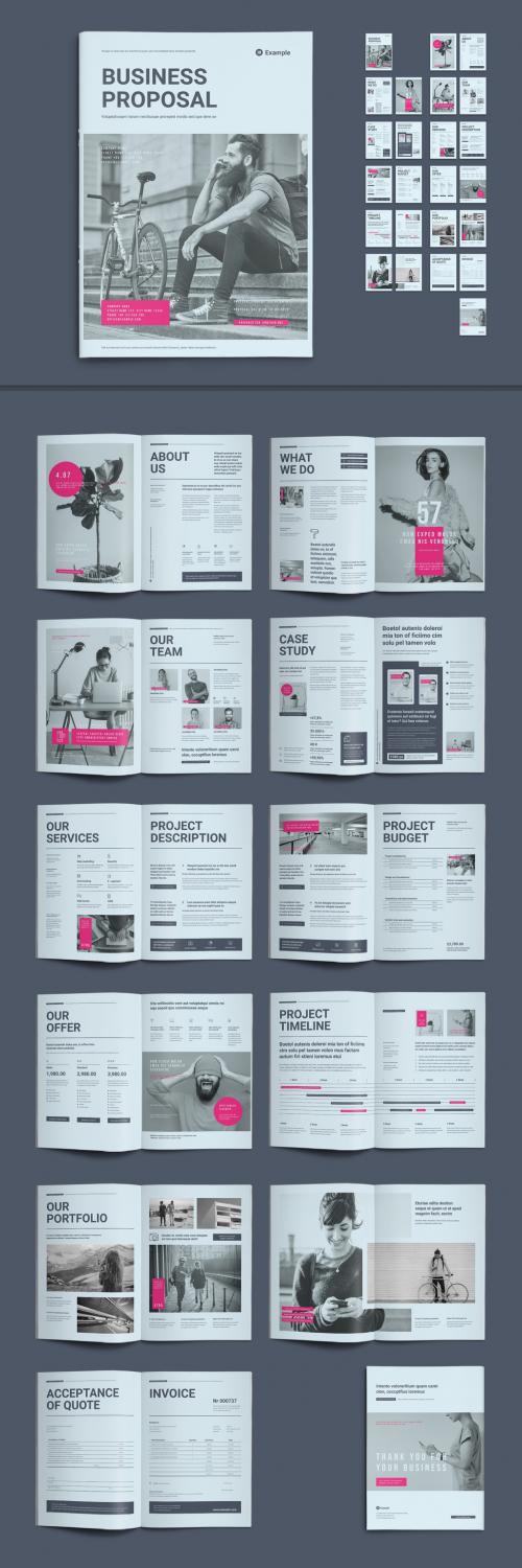 Business Proposal Layout in Light Gray with Pink Accents - 372032409