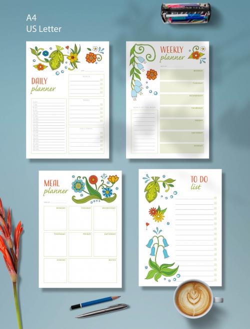 Planner Layout with Floral Elements - 372066164