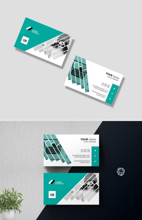 Corporate Business Card with Teal Accents - 372275900