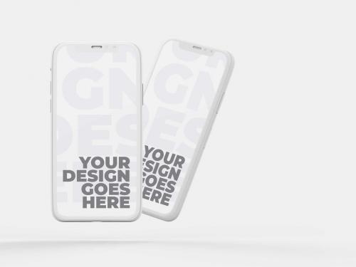 Floating White Smartphone Mockup with Realistic Shadows - 372319032