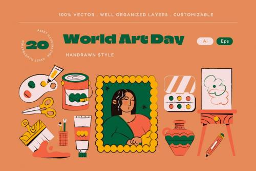 Brown Hand Drawn World Art Day Illustration Set