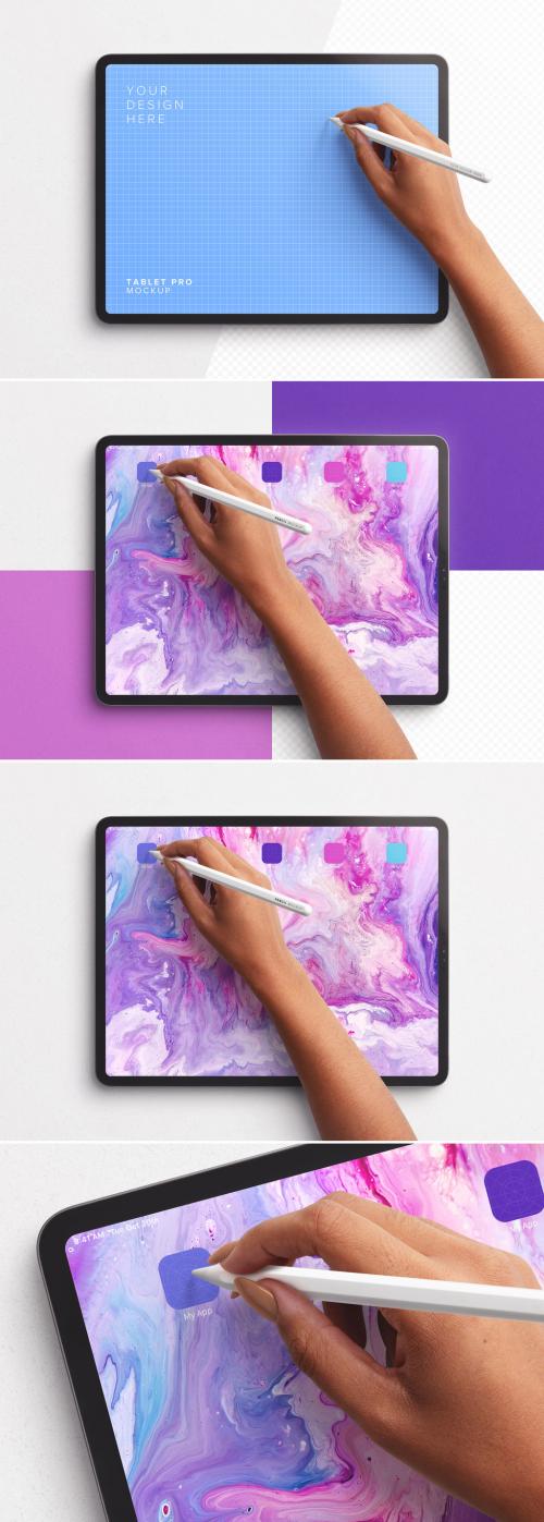 Tablet Pro Mockup with Hand Holding Pencil - 372532382