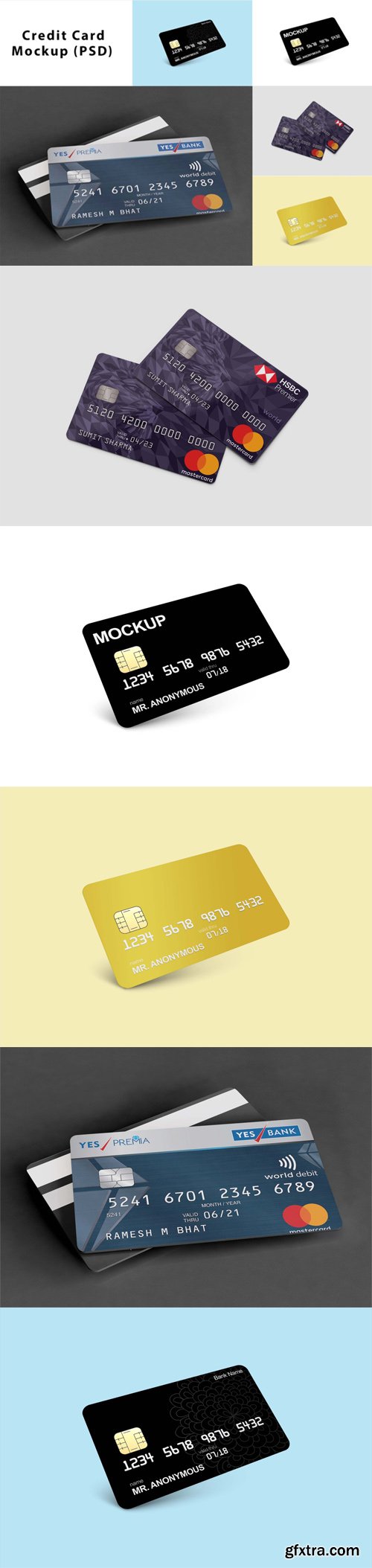 5 Credit Cards PSD Mockups Templates