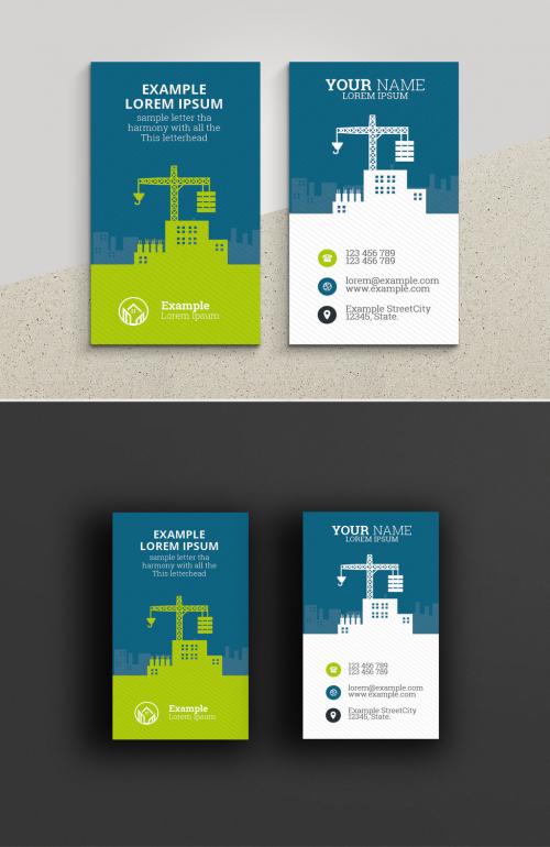 Construction Business Card with Building Graphics - 372984871