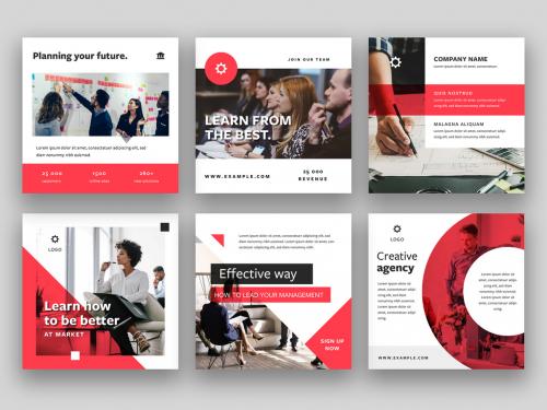 Corporate Social Media Layouts with Red Accent - 373210757