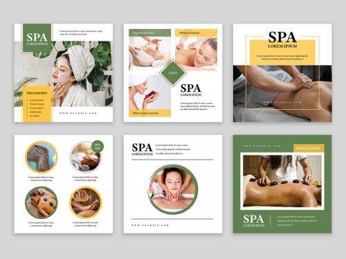 Spa and Wellness Social Media Layouts with Green and Yellow Accent - 373210800