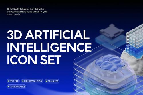 3D Artificial Intelligence Icon Set