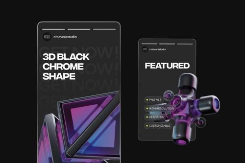 3D Black Chrome Shape Elements