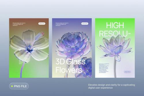 3D Glass Flower Elements