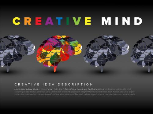 Creative Mind Concept Illustration with Gray and Colorful Brains - 373526564