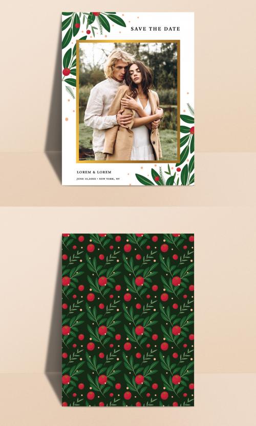 Floral Photo Card Save the Date Invitation Layout - 373533964