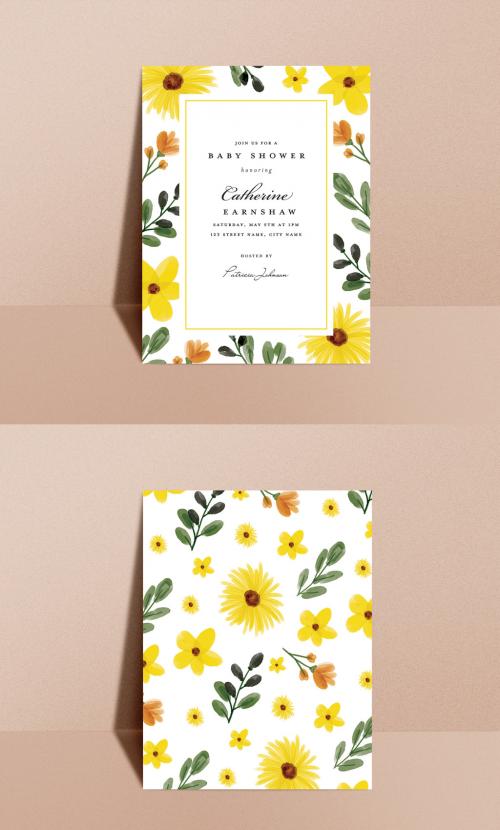 Floral Sunflower Baby Shower Invitation Layout - 373534019