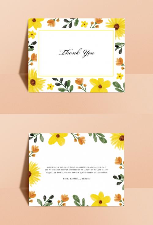 Sunflower Summer Thank You Card Design Layout - 373534052