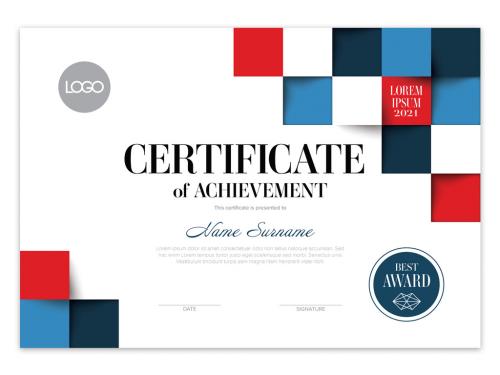 Modern Certificate Layout with Blue and Red Mosaic Pattern - 373742115