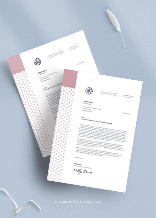 Letterhead Layout with Floral Logo and Minimal Style - 373743255