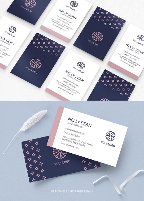 Business Card Layout with Floral Logo and Minimal Style - 373744737