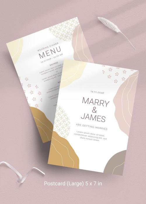 Wedding Invitation Postcard Flyer Layout with Champagne Colors - 373745018