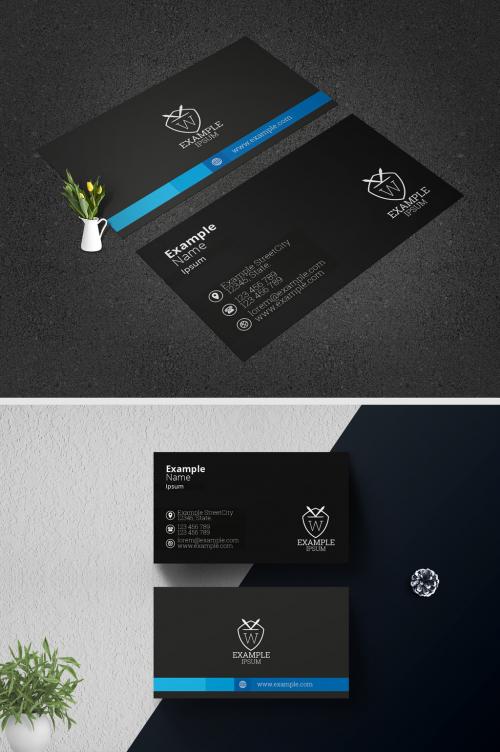 Minimal Dark Business Card Layout with Blue Accents - 374193756