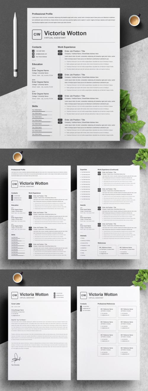 Black and White Resume and Cover Letter Layout - 374374369