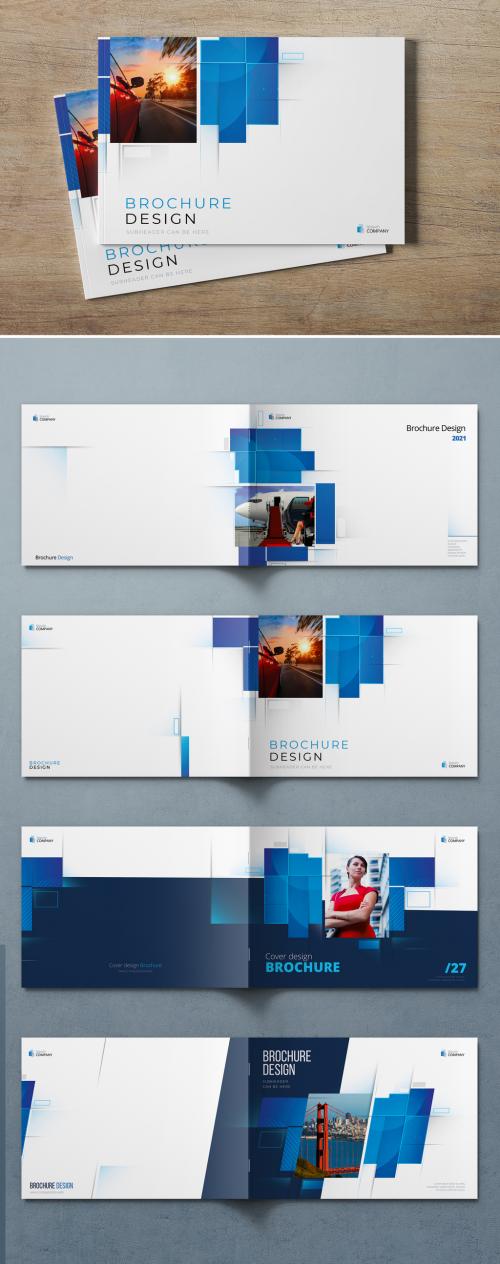 Business Landscape Cover Layout Set with Blue Dynamic Elements - 374944755