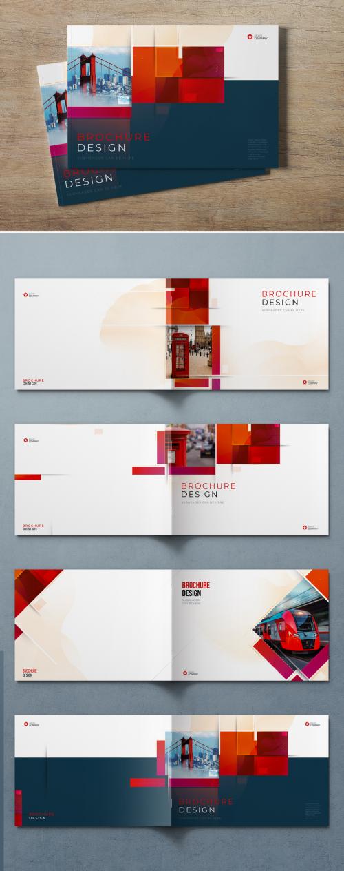 Business Landscape Cover Layout Set with Red Dynamic Elements - 374944863