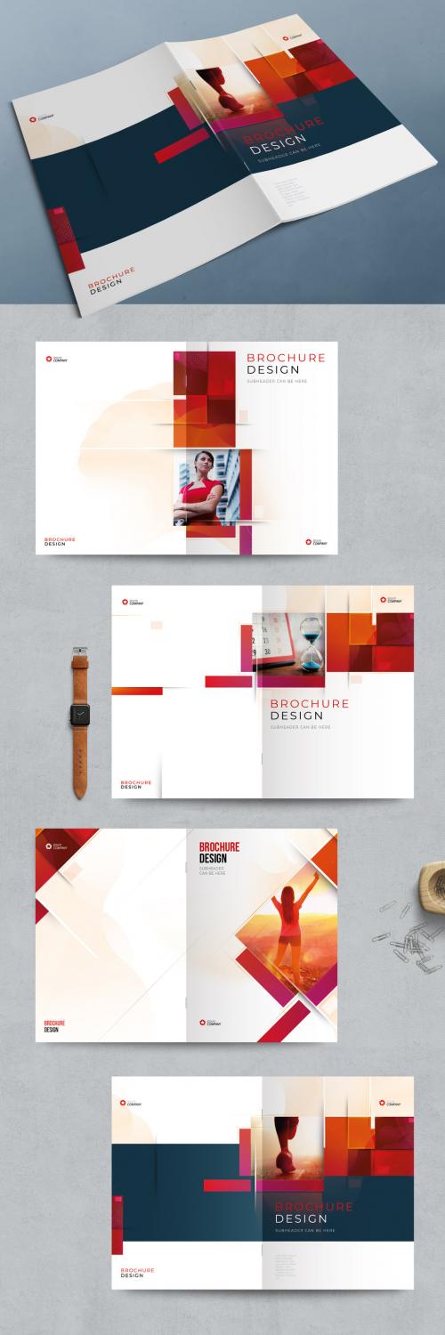 Business Report Cover Layout Set with Red Dynamic Elements - 374944930