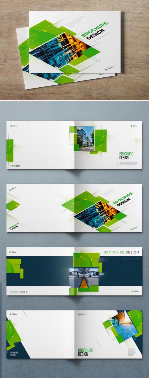 Business Report Cover Layout Set with Green Dynamic Elements - 374944955