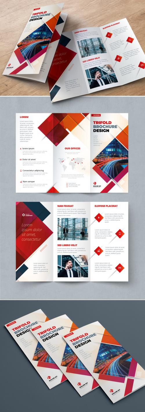 Red Trifold Brochure Layout with Rectangles - 374945222