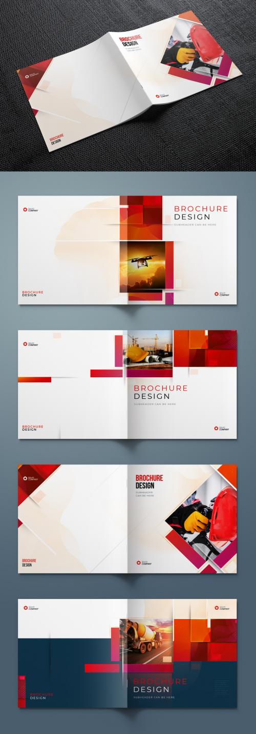 Square Report Cover Layout Set with Red Dynamic Elements - 374945555