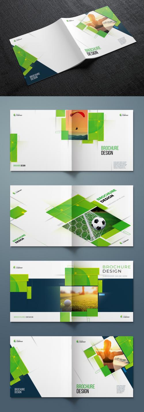 Square Report Cover Layout Set with Green Dynamic Elements - 374945660