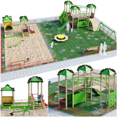 Children playground with a large sandbox